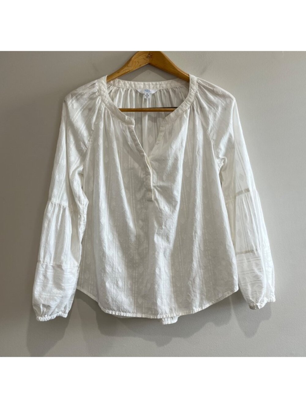 Time and Tru Peasant Tunic Top Womens M Ivory 100% Cotton Boho